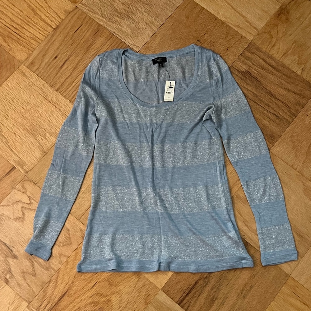 Talbots Striped Blue/Silver Thin Long-Sleeved Sweater